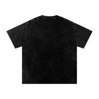 Back view of a black mineral wash T-shirt with short sleeves and a round neckline. The fabric has a textured appearance with subtle variations in color.