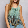 POL Lace-Up Fringe Hem Tank with Lace Detail