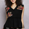 POL Floral Patch Ruffled Sleeveless Top with Raw Edge Detail